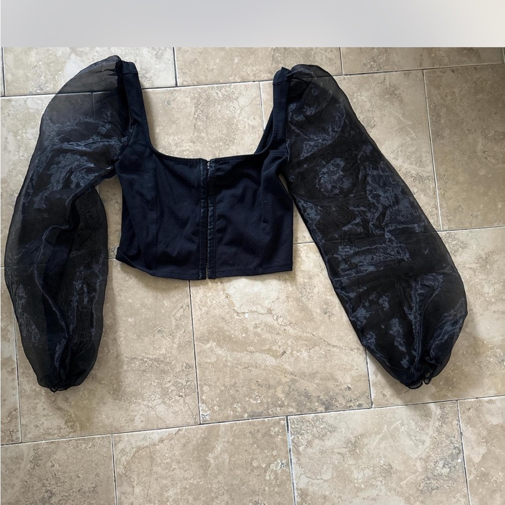 Top Shop Black Sheer Sleeve Top